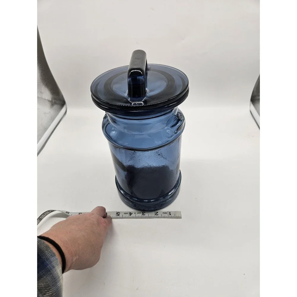 Vintage LE Smith Cobalt Blue Glass Lidded Apothecary Jar Canister Milk Can Shape